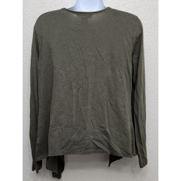 Liz Claiborne Green Pointed Draped Front Cardigan Sweater Medium Lightweight - Picture 3 of 4